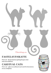 Carnival cats for decoration and as a template - find free decorations, templates, masks, recipes and inspiration on danishthings.com